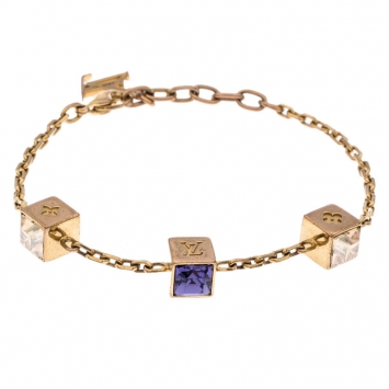 Pre Owned Louis Vuitton Gamble Crystal Gold Tone Bracelet 