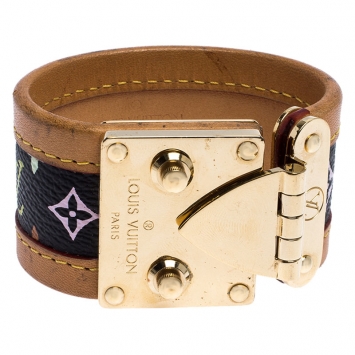 Pre Owned Louis Vuitton Black Monogram Leather Murakami Koala Bracelet S