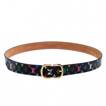 Pre Owned Louis Vuitton Black Monogram Multicolore Canvas Buckle Belt 90CM