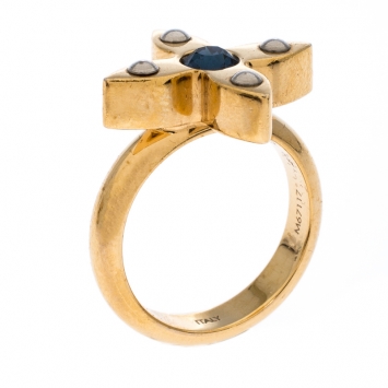 Pre Owned Louis Vuitton Love Letter Crystal Gold Tone Ring Size 54.5
