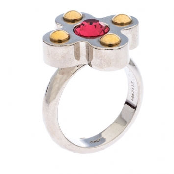 Pre Owned Louis Vuitton Love Letter Crystal Silver Tone Ring Size 54