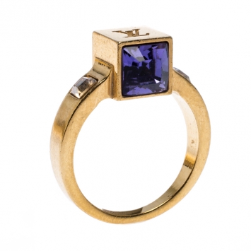 Pre Owned Louis Vuitton Gamble Crystal Gold Tone Ring 52.5