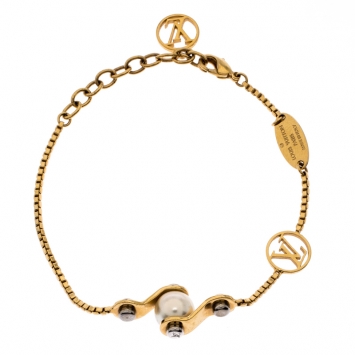 Pre Owned Louis Vuitton Speedy Faux Pearl Gold Tone Bracelet