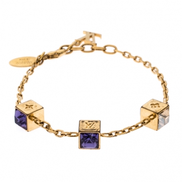 Pre Owned Louis Vuitton Gamble Crystal Gold Tone Station Bracelet