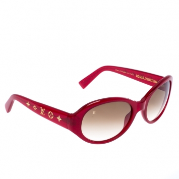 Pre Owned Louis Vuitton Red Shimmer/Brown Gradient Z0078W Logo Obsession Oval Sunglasses