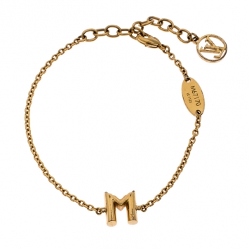 Pre Owned Louis Vuitton LV & Me Letter M Gold Tone Bracelet