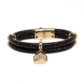 Pre Owned Louis Vuitton Keep It Twice Monogram Canvas Padlock Charm Bracelet 