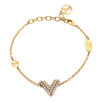 Pre Owned Louis Vuitton Essential V Faux Pearl Gold Tone Bracelet