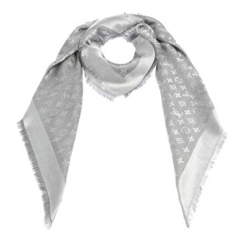Pre Owned Louis Vuitton Pearl Grey Monogram Denim Shawl