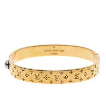 Pre Owned Louis Vuitton Engraved Monogram Pattern Nanogram Cuff Bracelet M