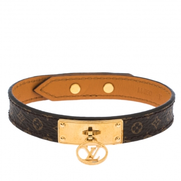 Pre Owned Louis Vuitton Logomania Brown Monogram Canvas Gold Tone Bracelet 19