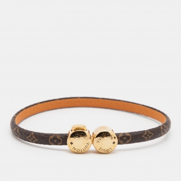 Pre Owned Louis Vuitton Brown Monogram Canvas Gold Tone Mini Historic Bracelet