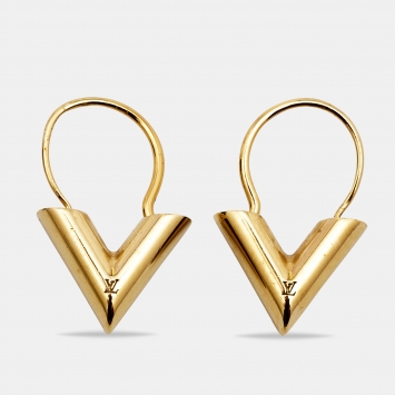 Pre Owned Louis Vuitton Essential V Gold Tone Earrings