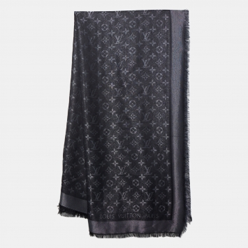 Pre Owned Louis Vuitton Black Lurex Silk & Wool Monogram Shine Shawl