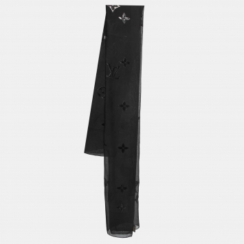 Pre Owned Louis Vuitton Black Monogram Glitter Silk Stole