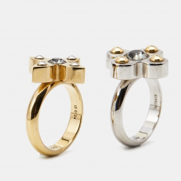 Pre Owned Louis Vuitton Love Letter Timeless Two Tone Ring Set Size 53