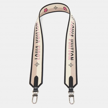 Pre Owned Louis Vuitton Pink/Black Logo Jacquard Canvas Speedy Bandouliere Bag Strap 