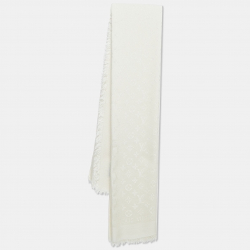 Pre Owned Louis Vuitton Cream Cashmere & Silk Monogram Classic Shawl