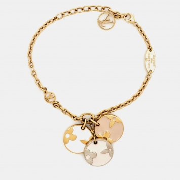 Pre Owned Louis Vuitton Miss LV Enamel Gold Tone Charm Bracelet