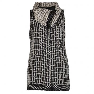 Pre Owned Louis Vuitton Black Printed High Neck Zip Detail Sleeveless Top M