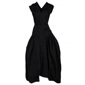 Pre Owned Louis Vuitton Black V Neck Sleeveless Midi Puff Dress M