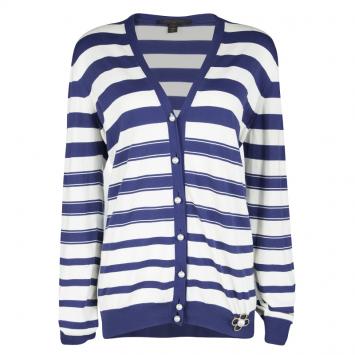 Pre Owned Louis Vuitton Blue and White Striped Cardigan L