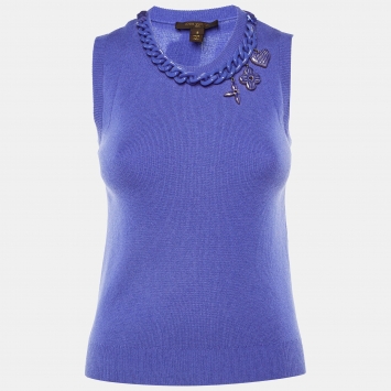 Louis Vuitton Lavender Cashmere Neck Chain Detail Sleeveless Top S