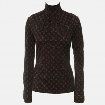 Pre Owned Louis Vuitton Monogram Print Long Sleeve Turtleneck Top Size S