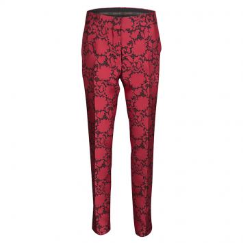 Pre Owned Louis Vuitton Red Jacquard Lace Print Pants M