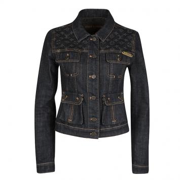 Pre Owned Louis Vuitton Black Monogram Shoulder Patch Detail Denim Jacket S
