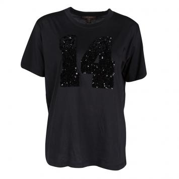 Pre Owned Louis Vuitton Black Sequin Embellished Short Sleeve T-Shirt M