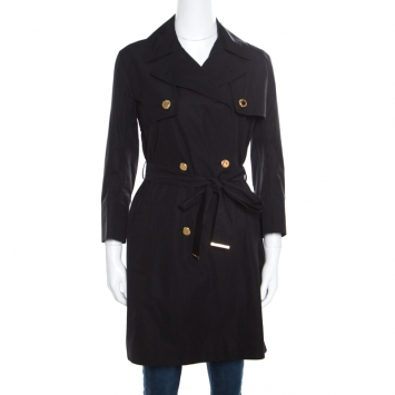 Pre Owned Louis Vuitton Black Cotton Detachable Sleeve Detail Belted Trench Coat Dress S