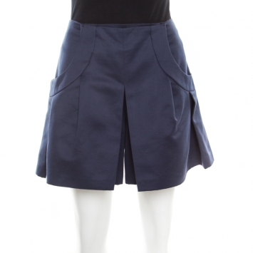 Pre Owned Louis Vuitton Navy Blue Cotton Logo Button Detail Mini Skort M