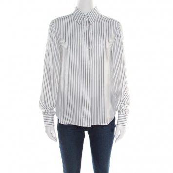 Pre Owned Louis Vuitton Uniformes Monochrome Striped Long Sleeve Blouse S