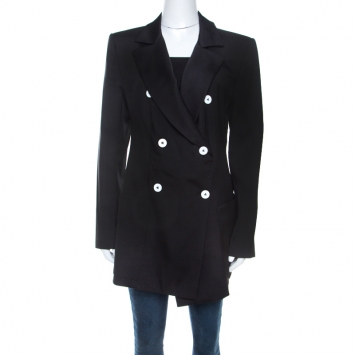 Pre Owned Louis Vuitton Black Silk Wool Double Breasted Blazer M