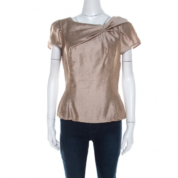 Pre Owned Louis Vuitton Beige Wool Bow Detail Short Sleeve Blouse M 