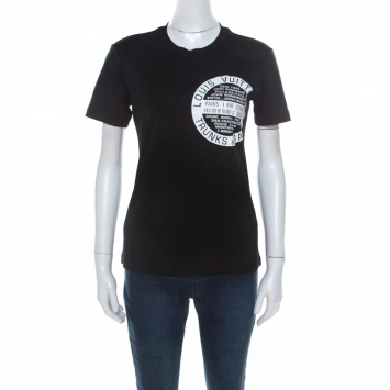 Pre Owned Louis Vuitton Black Cotton Logo Stamp T Shirt XS 