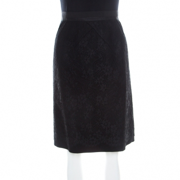Pre Owned Louis Vuitton Black Lace Textured Dart Detail Pencil Skirt M 