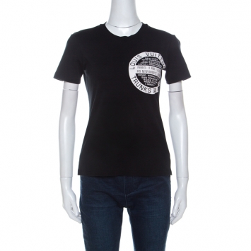 Pre Owned Louis Vuitton Black Cotton Logo Stamp Printed T Shirt S 