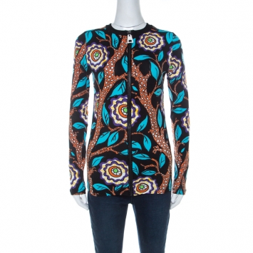 Pre Owned Louis Vuitton Multicolor Abstract Print Stretch Cotton Zip Front Cardigan M
