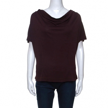 Pre Owned Louis Vuitton Burgundy Knit Draped Neck Back Tie Detail Top M