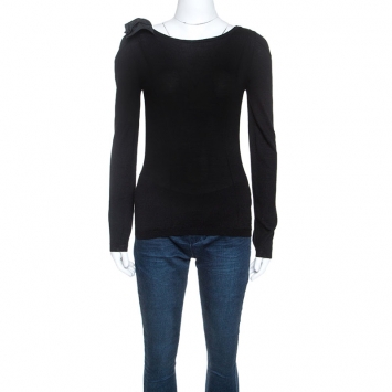 Pre Owned Louis Vuitton Black Wool Knit Bow Detail Sweater S