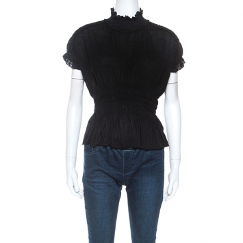 Pre Owned Louis Vuitton Black Cashmere Smock Detail Zip Front S