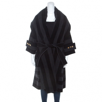 Pre Owned Louis Vuitton Charcoal Grey Striped Wool Coat M 