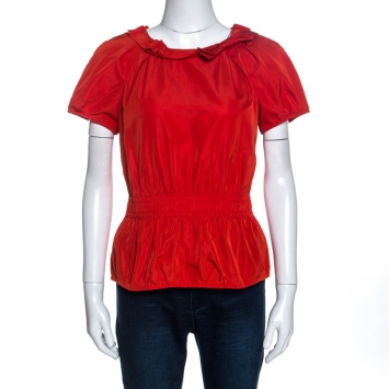 Pre Owned Louis Vuitton Pink Coated Silk Elasticized Waist Top M