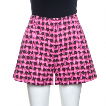 Pre Owned Louis Vuitton Pink & Brown Printed Denim Pleated Shorts S