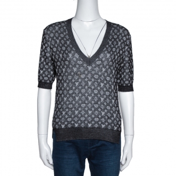 Pre Owned Louis Vuitton Black Monogram Patterned Cashmere & Silk Knit Jumper S