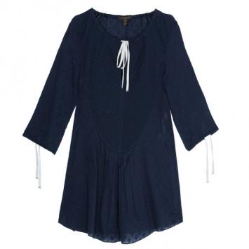 Pre Owned Louis Vuitton Navy Pleated Yoke Blouse S