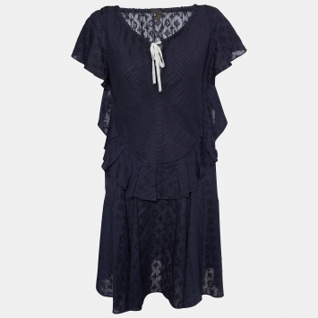 Pre Owned Louis Vuitton Navy Blue Cotton Embroidered Tunic M