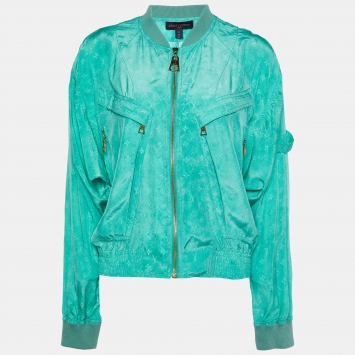 Pre Owned Louis Vuitton Green Monogram Silk Cloud Bomber Jacket S